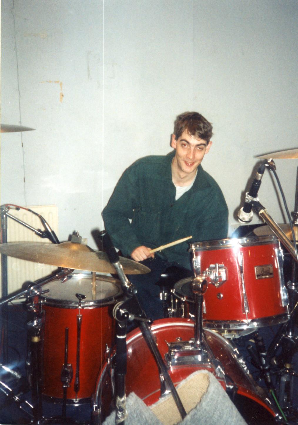 Rex Sargeant tuning drums in the studio